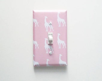 Pink giraffe light switch cover -Giraffe decor - Giraffe nursery, Giraffe room decor - Giraffe wall art - Pink nursery - Giraffe baby shower