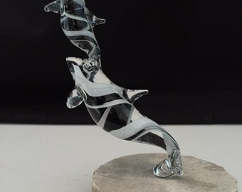 Handblown Glass Orca Whale & Baby Sculpture