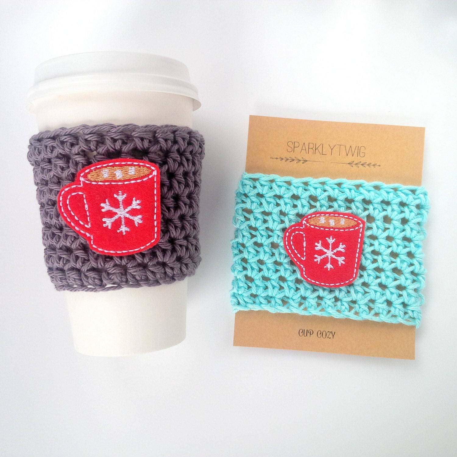 Holiday Crochet Coffee Cup Cozy Mug Cozy Christmas by SparklyTwig