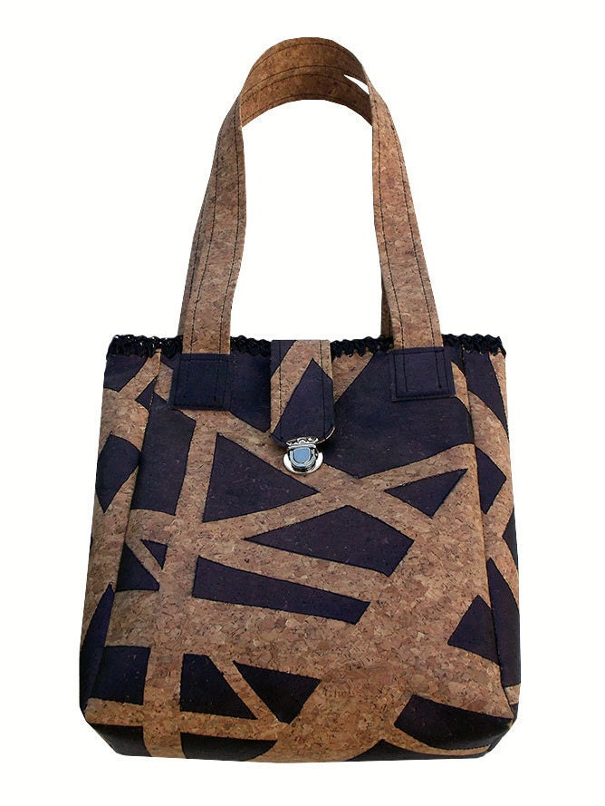 Cork Tote Bag Cork Shoulder Bag Black Satchel Handbag for