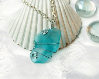 Blue Sea Glass Necklace Ocean Jewelry Beach Necklace Beach Jewelry Beach Glass Jewelry Beach Glass Necklace Sea Glass Jewelry Recycled Glass