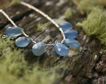 Faceted Blue Chalcedony Teardrop Necklace with Thai Hill Tribe Silver - Gemstone Jewellery - Chalcedony Jewelry