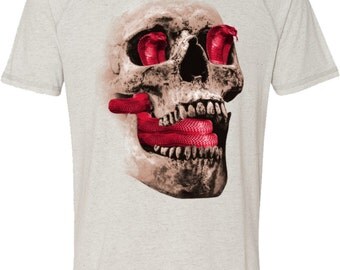 Men's Halloween Shirt Cobra Skull Tri Blend Tee T-Shirt COBRASKULL-M1101