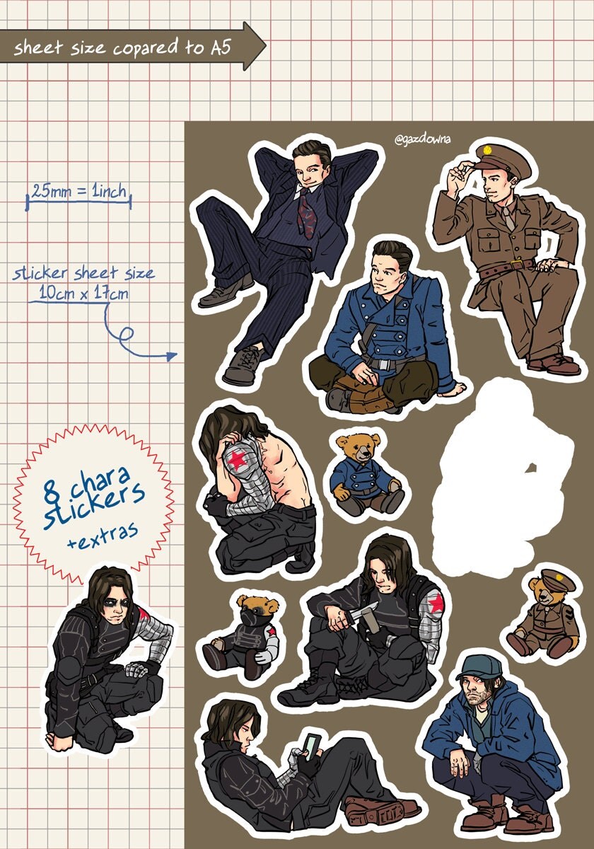 sheet kiss sticker cut kiss cut winter america soldier bucky barnes vinyl captain