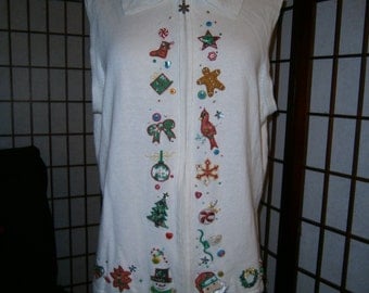 Ugly Christmas Vest - White with Holiday Designs