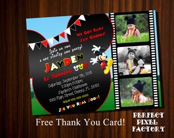 Mickey Mouse Invitations, Printable Invitation, Kids Birthday,Birthday Party, diy, Made To Order, Perfect Pixel Factory