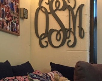 Painted Wooden Monogram - Wooden Monogram Wall Hanging - Dorm Room Monogram - Bed Monogram