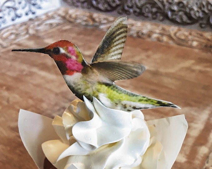 Edible Cake Decorations - Hummingbirds, 3-D Triple Sided Wafer Paper Toppers for Cakes, Cupcakes or Cookies - Set of 4