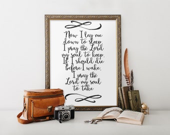 Bedtime prayer wall art, Nursery bible verse, Digital print, Now I lay me down to sleep, Bedtime prayer print, Baptism Gift, Digital BD-525