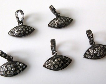 5 Pcs Wholesale Evil Eye Sterling Silver Charm Pendant, Pave Diamond Pendant, White Topaz Pendant (Pd44)