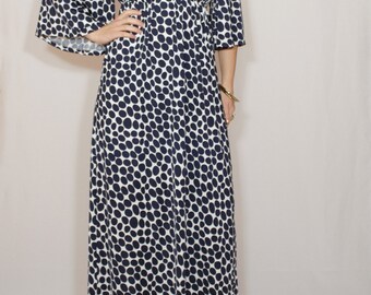 Navy polka dot dress Long dress Kimono maxi dress Women