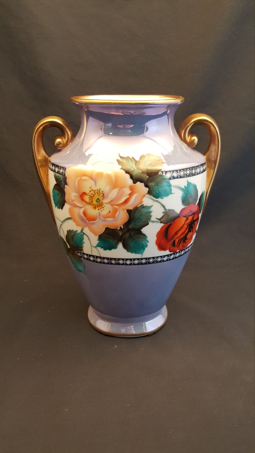 Vintage Noritake Hand Painted Vase Japan 1930s Floral Vase