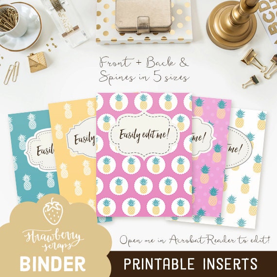 Binder cover printable PINEAPPLES 5x set Covers
