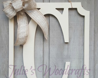 Initial Door Hanger Block Letter Wooden Rectangular Frame