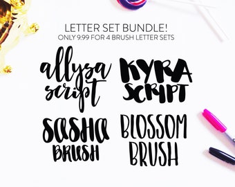 NEW Letter Set BUNDLE-INSTANT download four brush fonts in svg format, font bundle, handlettered font, brush font, script svg, font cut file