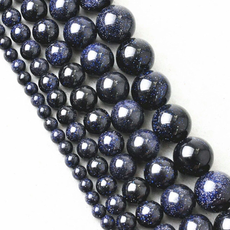 15 blue goldstone beads 8 mm Dark navy blue beads Blue round ball beads Loose goldstone gemstone