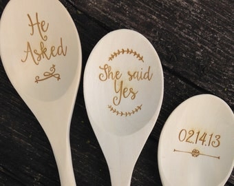 Engraved Wood Spoon Set, Personalized spoon, wooden spoon, wedding favor, shower favor, event prize, engraved spoon, prize, I do