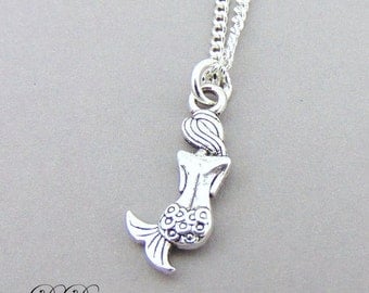 Silver Mermaid Necklace, Silver charm Necklace, Mermaid Charm Necklace, Mermaid Pendant, Trendy Necklace, Silver Necklace, Gifts for her