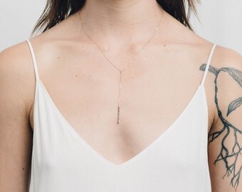 Short Lariat Necklace Gold, Silver, or Rose - Y Style Lariat Necklace - Layering Y Necklace 14k Gold Fill or Sterling Silver, GN120_25_Y