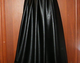 Black Eco Leather Long Skirt Leatherette skirt Elastic Waist