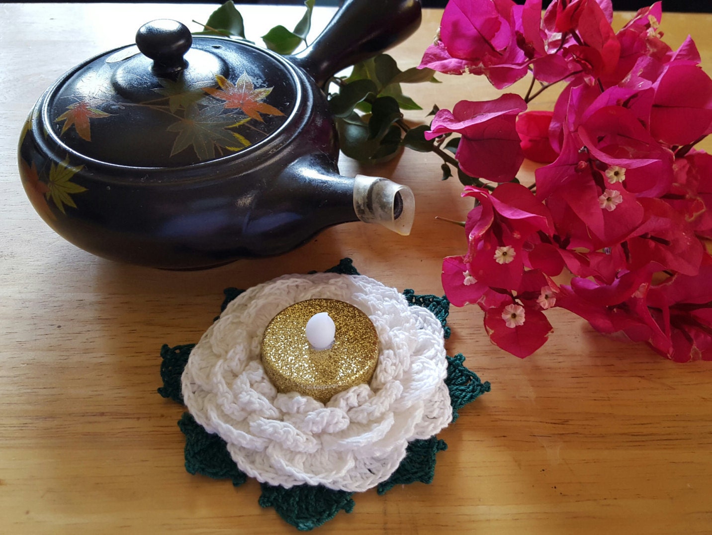 Crocheted rose flower candle holder Tealight candle
