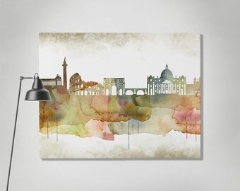 Rome art print, canvas print, Rome watercolor skyline, Rome Italy canvas art, Wall canvas, Home decor, Travel print, ArtPrintCanvas.