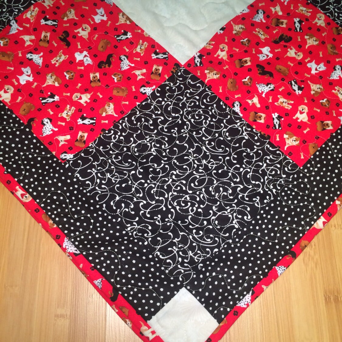 Red Cream and Black Puppy Quilt