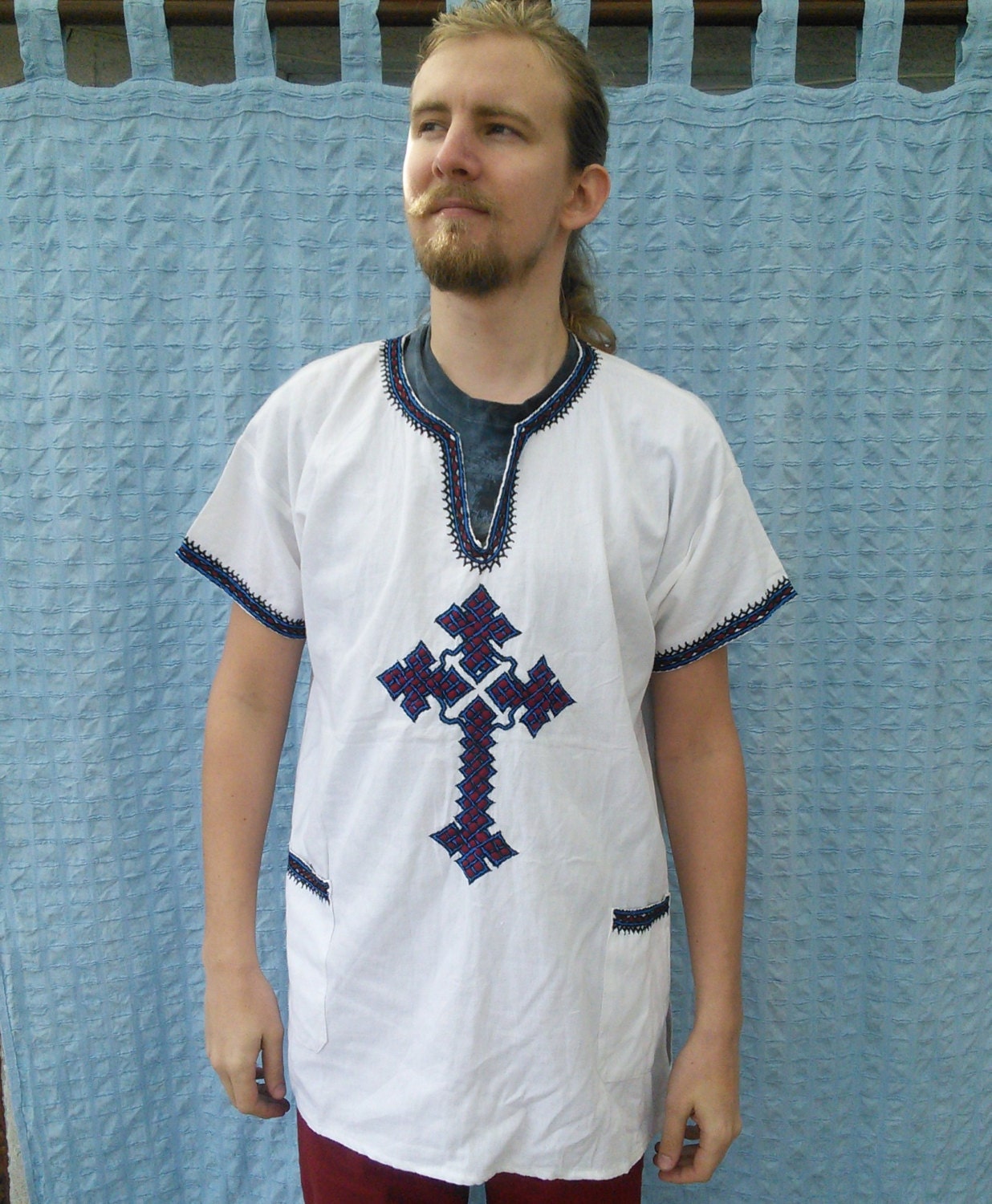 White Linen shirt // embroidery boho mens tunic // larp elfs