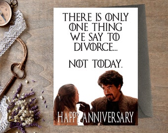 Game of Thrones Anniversary Card, Printable, Husband, Wife, Happy Anniversary, Boyfriend, GoT, Not Today, Instant Download