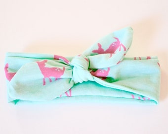 Cotton Knit Fawn Silhouette on Mint Cotton Jersey Baby Knot Headband, Newborn Headband Girl Headband, Baby Gift