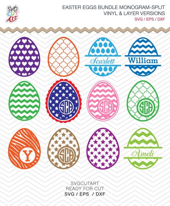 Download 62 Easter Eggs Bundle Patterned Split Monogram, Vinyl and ...