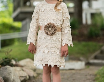 lace baby dress, flower girl dress, rustic lace dress, long sleeve dress, country lace dress, cream toddler dress, flower girl dresses, barn