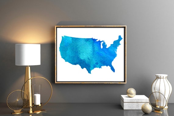 USA map Map wall art United states map Blue wall art