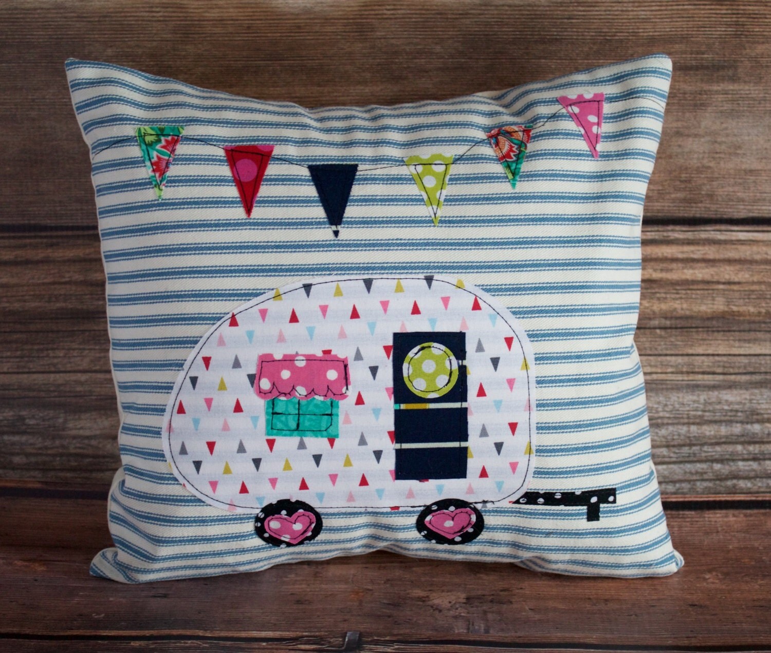 Camper Pillow Camping Decor Glamping Decor Blue Ticking   Il Fullxfull.933657551 Iytt 