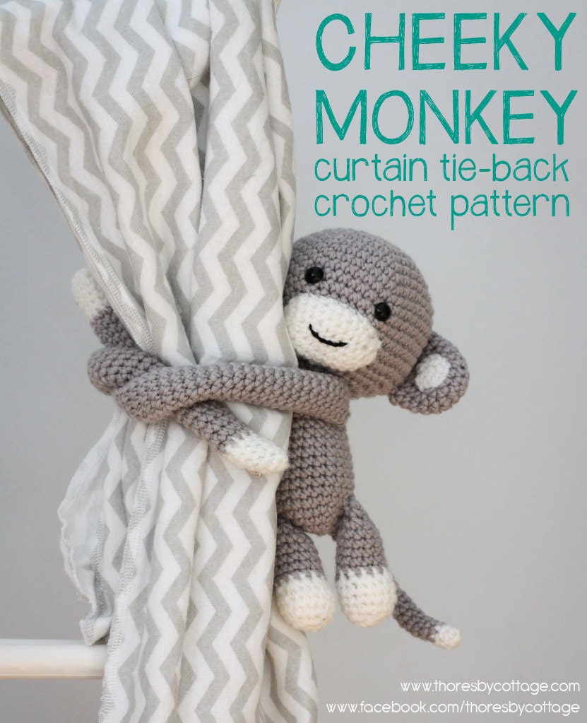Crochet monkey curtain tie back pattern left or right side