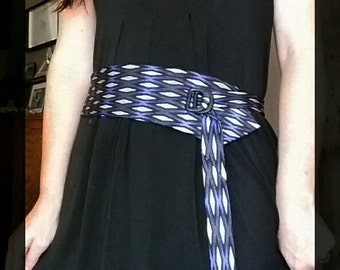 Bold blue dress belt, fashion dress belt, fabric belt, gift for her, repurposed fashion, sustainable fashion, upcycled tie belt, ties
