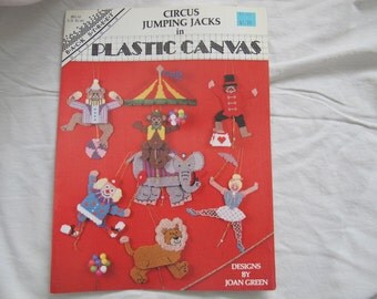 Circus Jumping Jacks Plastic Canvas Pattern booklet / Back Street Designs by Joan Green / Clown elephant lion monkey