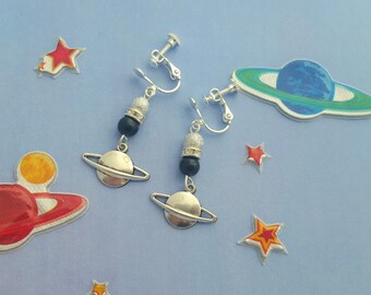Planet Clip On Earrings, Childrens Earrings, Kids Jewellery, Space Jewelry, Children's Fashion, Kids Earrings, Space Geek, Spacewoman Gift