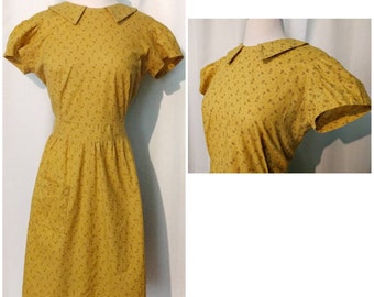 50s Yellow and Brown Floral Day Dress