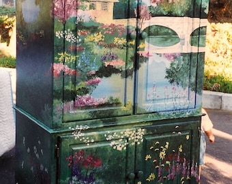 Garden Armoire, hand painted furniture, armoire, storage, hand painted armoire