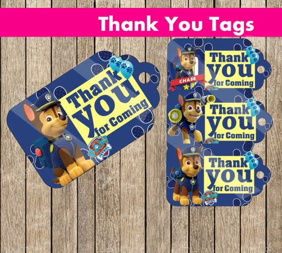 85% OFF Paw Patrol Chase Thank You Tags by PartyWithMeCreations