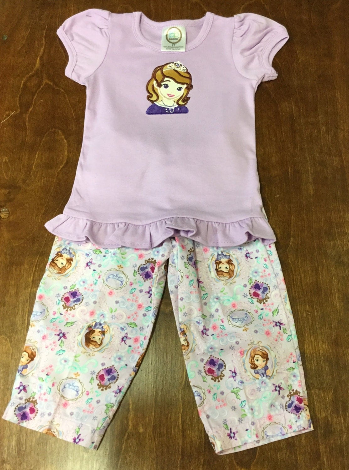 Size 2T Pants Set Little Princess in Lavender theme print