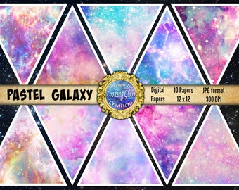 Pastel Galaxy Digital Paper, Galaxy Scrapbook paper, Pastel Nebula Digital Paper, Commercial Use, Universe Scrapbook Paper Stars Kawaii