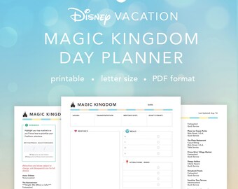 Disney Vacation Magic Kingdom Planner | Daily Planning Sheet with Quick Reference Guides for Attractions and Dining | INSTANT DOWNLOAD
