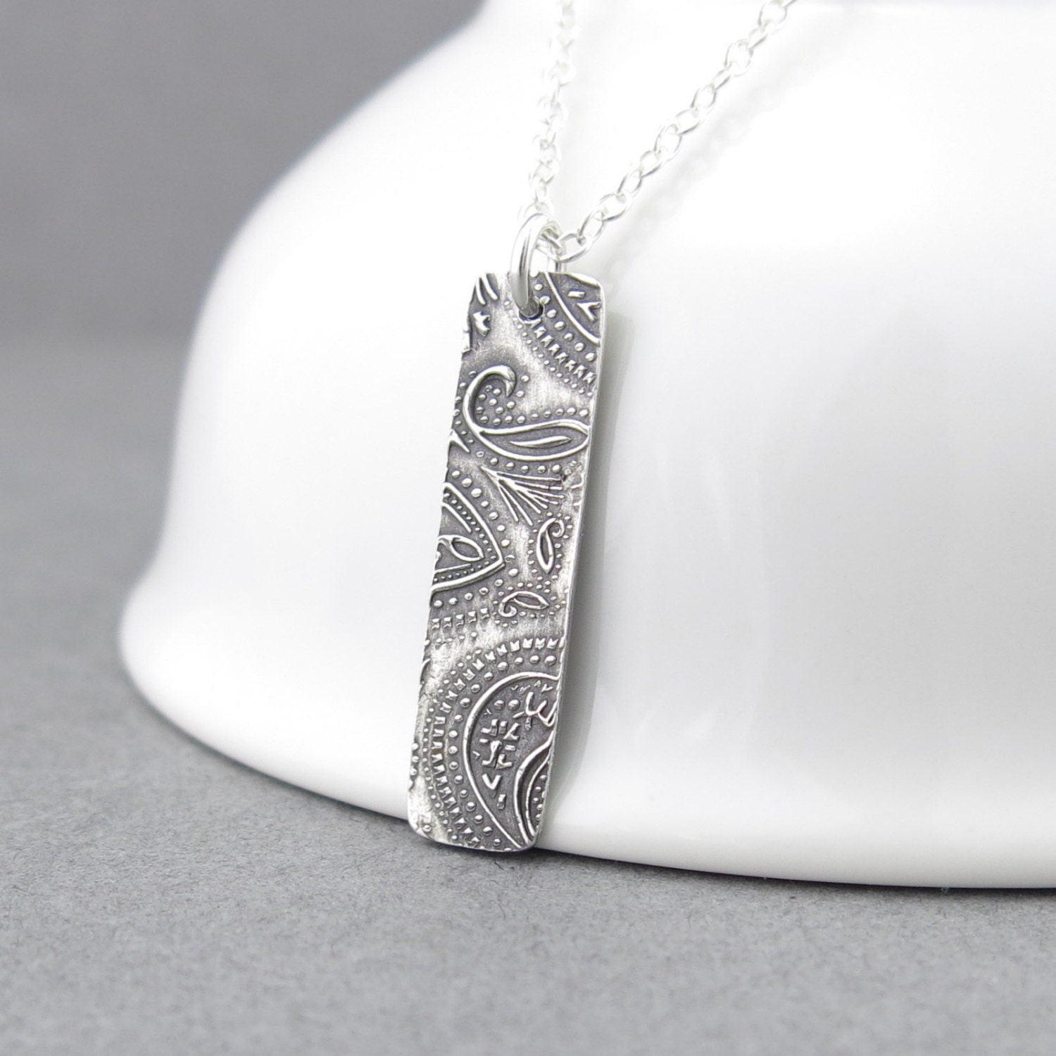 Sterling Silver Necklace Pendant Long Bar Necklace Sterling