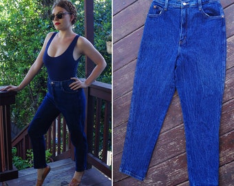 Deep BLUE 1980's 90's Vintage High Waist Skinny Jeans with Tapered Ankles // waist 30 32 Medium // by ACTION WEST