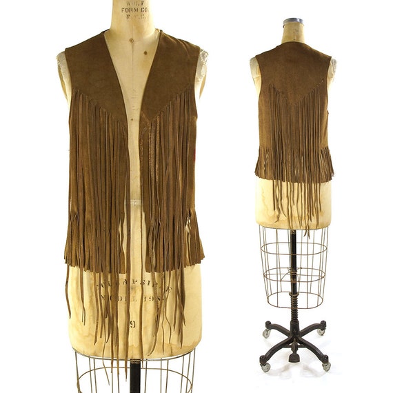 60s Fringed Suede Vest Vintage 1960s Brown Leather Hippie 4525