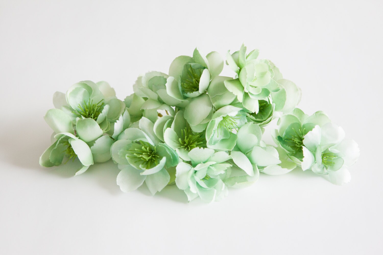 10 Wild and Whimsy Rose Blossoms in Mint Green Silk Flowers, Artificial Flowers ITEM 0475
