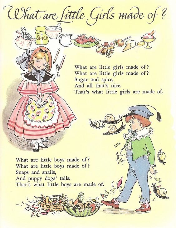 Art Print on SILK Vintage Nursery Rhyme What are little girls