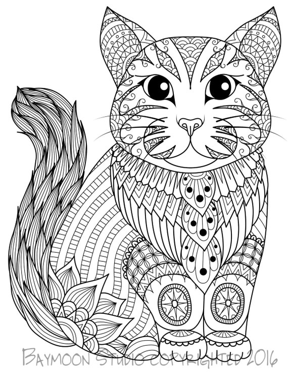 Cat  Sitting  Coloring  Page  Printable Coloring  by BAYMOONSTUDIO